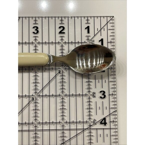 NEW UNUSED Vintage Set Of 2 Stainless Steel Spoons Off White Melamine Handles 6” - Picture 6 of 8